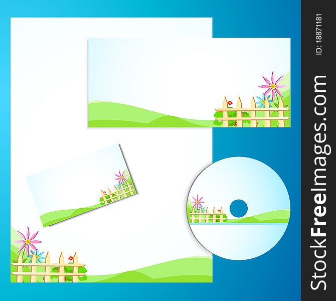 Illustration of business template with business card,cd cover and letter head