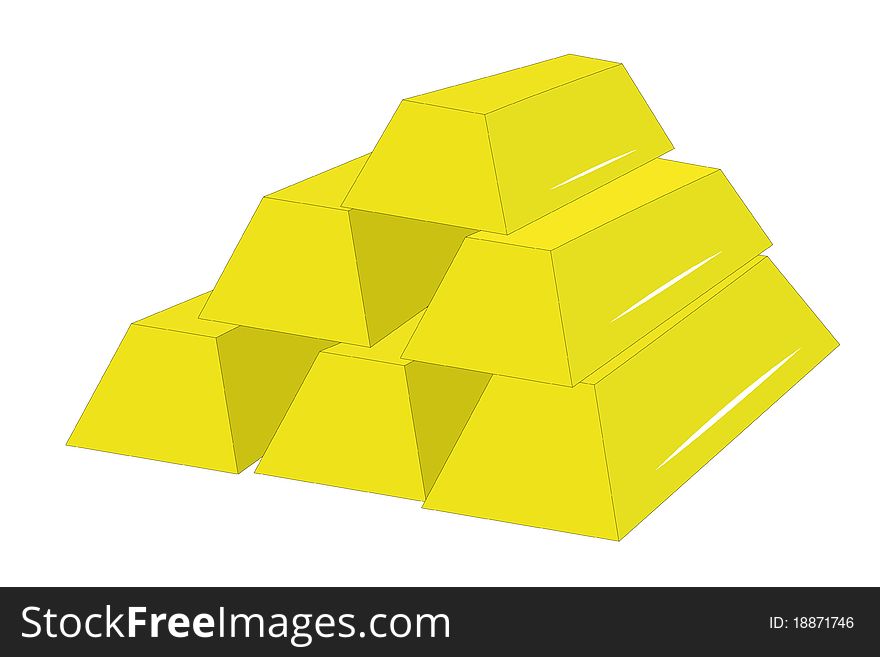 Vector illustration of gold bullions under the white background