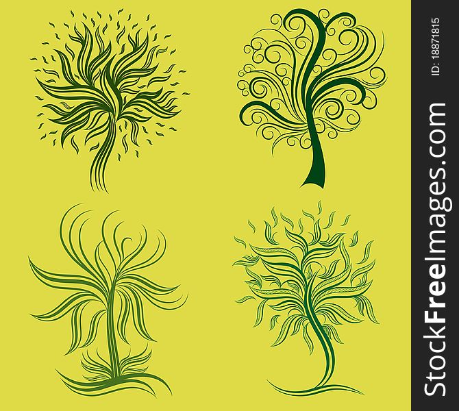 Vector Set Of Spring Tree Design Elements