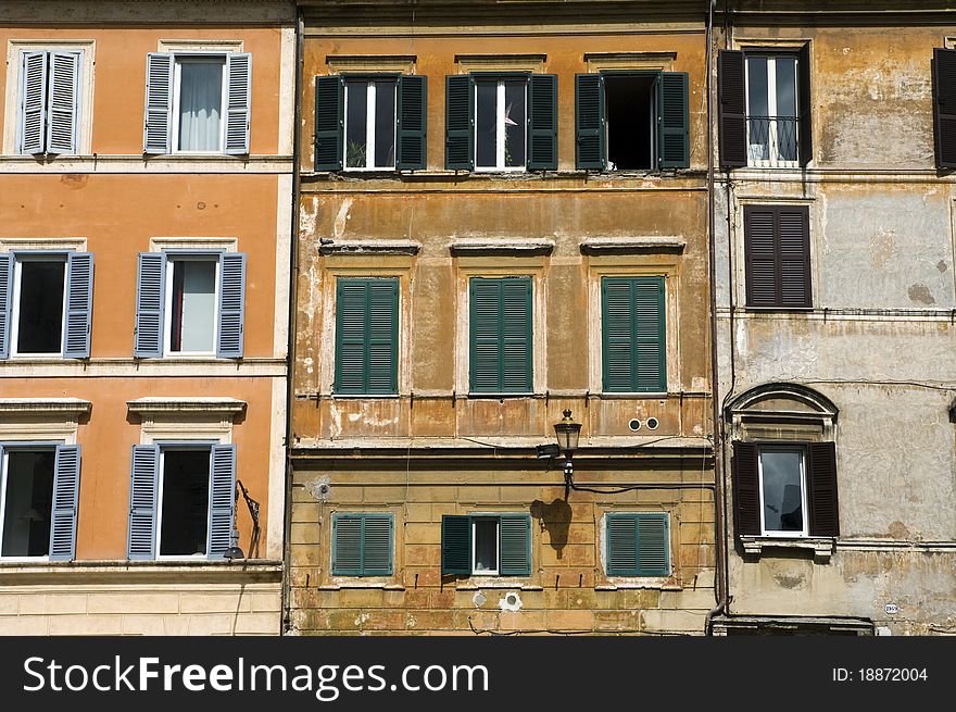 Detail of old colorful building in Trastevere, Rome. Detail of old colorful building in Trastevere, Rome