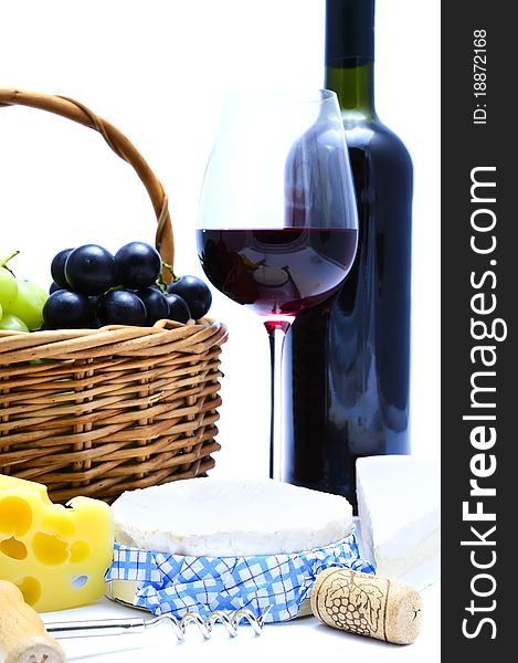 Cheese, wine, grapes