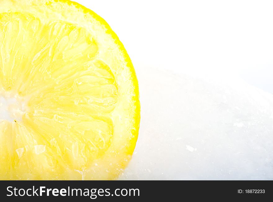Lemon in ice on white background. Lemon in ice on white background