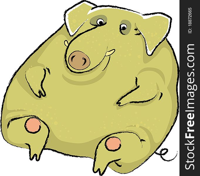 Fat filthy pig sits. he has a tail hook, warts on the skin and drooping ears. a boars tusks and a snout, which is called the nose. pig loves the marsh, and therefore he has green skin. Fat filthy pig sits. he has a tail hook, warts on the skin and drooping ears. a boars tusks and a snout, which is called the nose. pig loves the marsh, and therefore he has green skin.