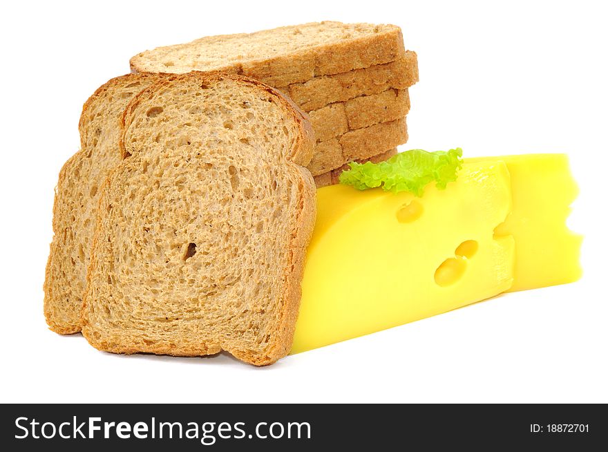 Fresh bread and cheese , isolated on white background. Fresh bread and cheese , isolated on white background