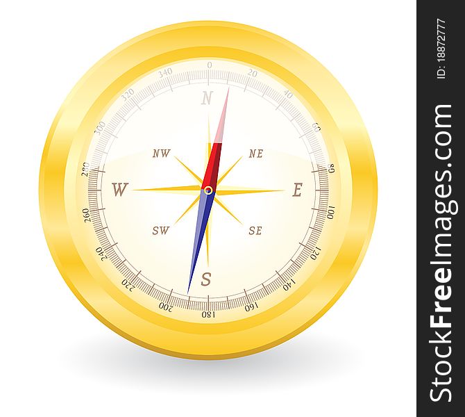 Gold compass isolated on a white background. Vector illustration.