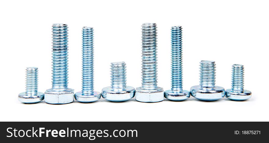 Small And Big Stainless Steel Screws Isolated