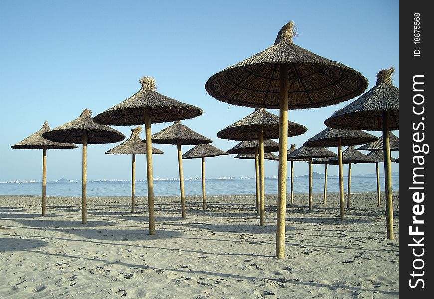 Sand beach view whit umbrellas