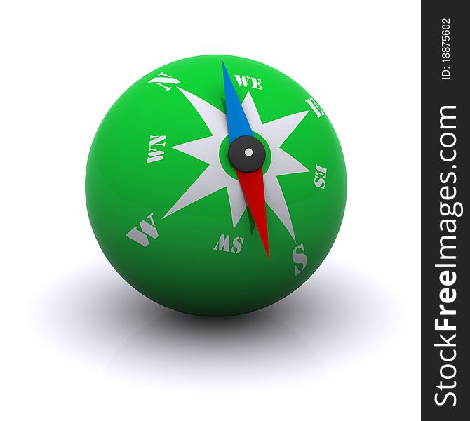 Stylized green compass in the form of a ball with the arrow. Stylized green compass in the form of a ball with the arrow
