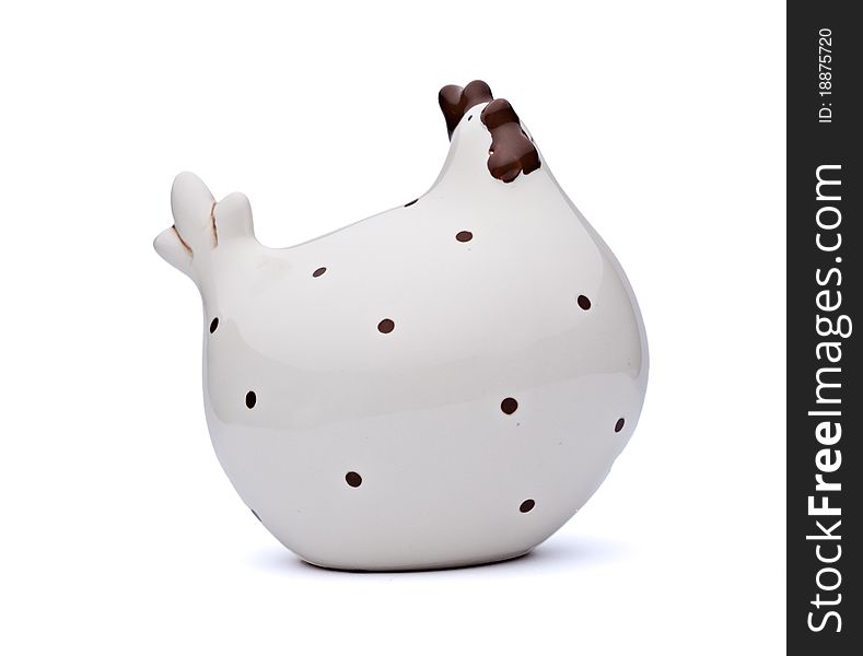 Very decorative clay chicken isolated on white. Very decorative clay chicken isolated on white