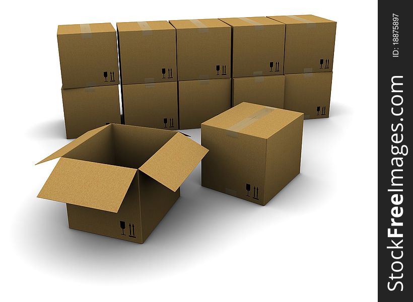 Two cardboard boxes on the background of the group boxes. Two cardboard boxes on the background of the group boxes
