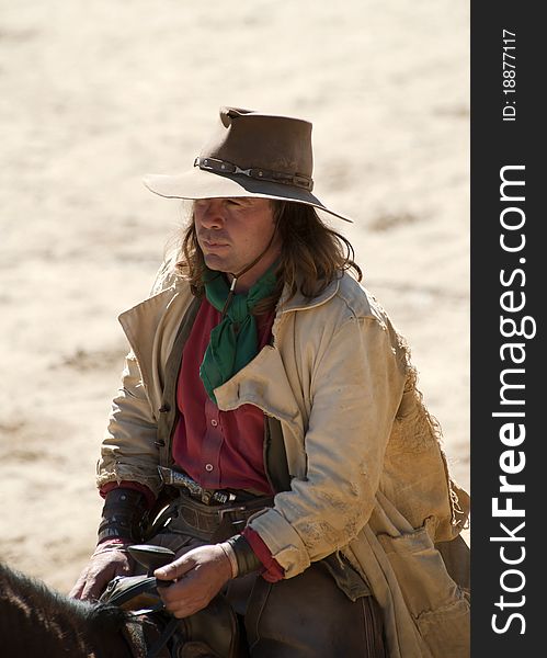 Cowboy riding his horse at Mini Hollywood, Almeria, Andalusia, Spain