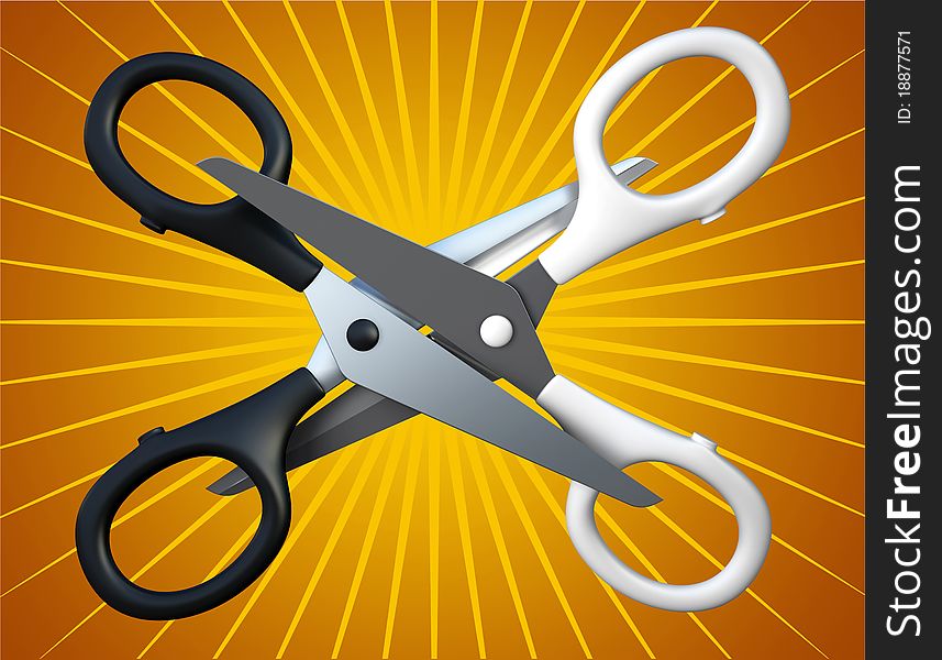 Pair of the scissors isolated on background 3D rendering