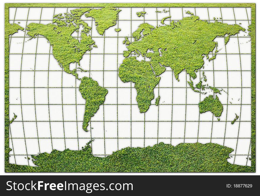 Green Grass World map on white background