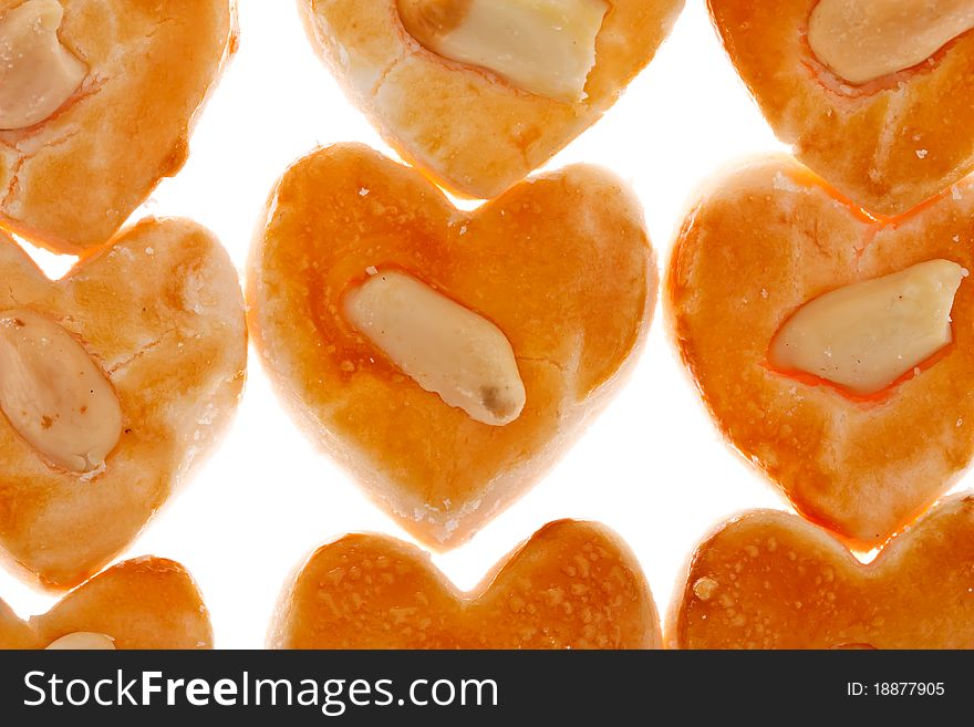 Heart shape cookies on white background