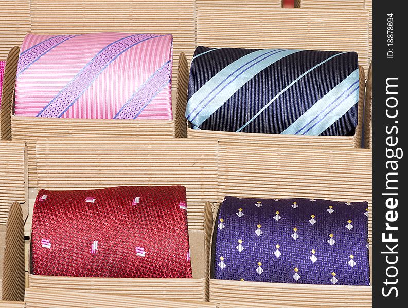 Detai of colored tie in a shop