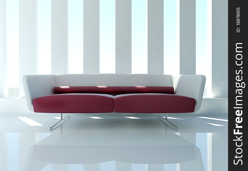 White Sofa in Living Room 3D Rendering