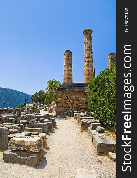 Ruins of the ancient city Delphi, Greece - archaeology background