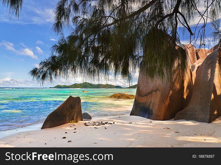 Beach Source d'Argent at Seychelles - nature background