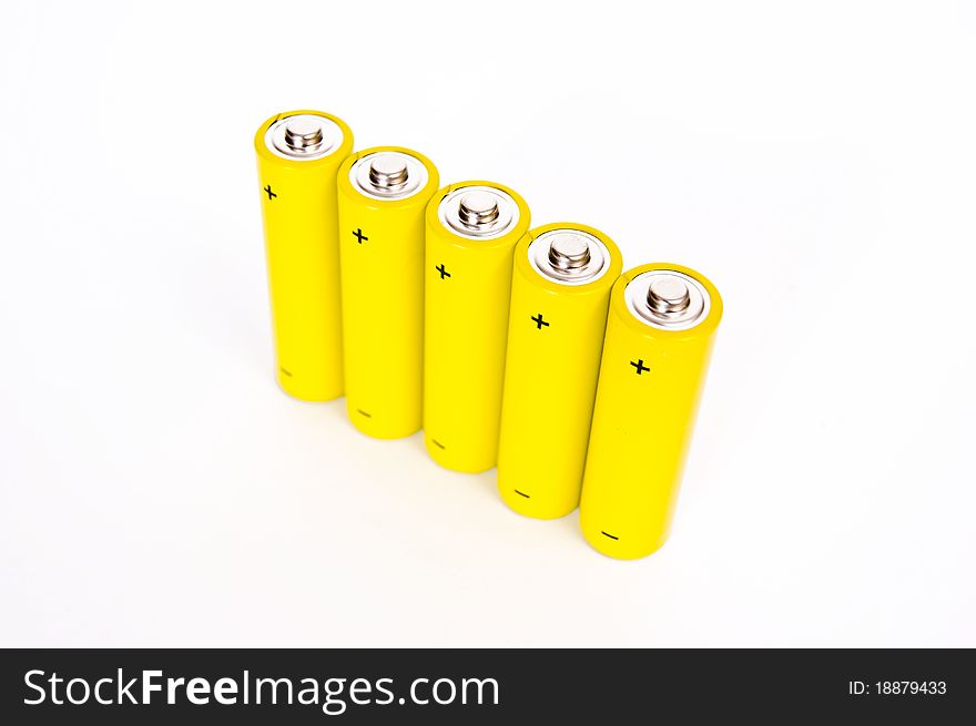 Five batteries on a white background