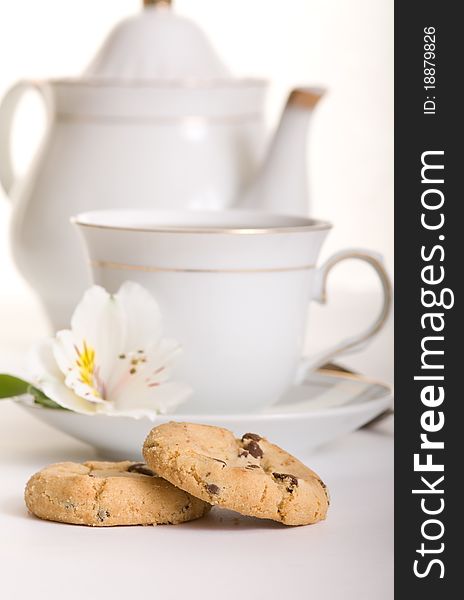 Cup of tea with tasty cookies. Cup of tea with tasty cookies