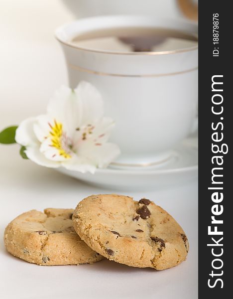 Cup of tea with tasty cookies. Cup of tea with tasty cookies