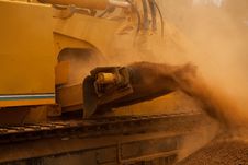 Yellow Trencher Machine Working Stock Image Yellow Trencher Machine Working Stock Image