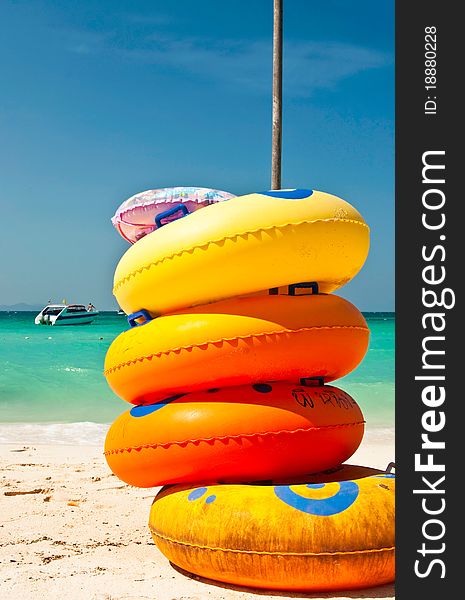 Colorful lifesaving hoop on the beach