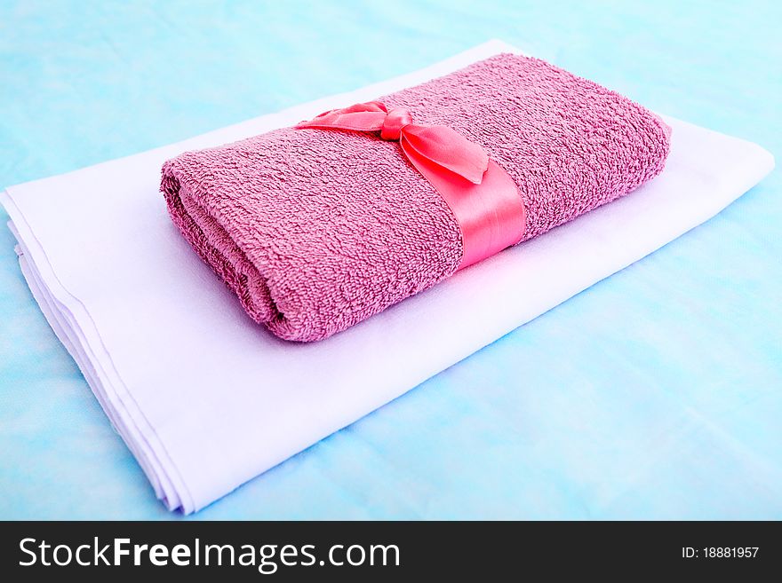 Towels on a table at spa salon.