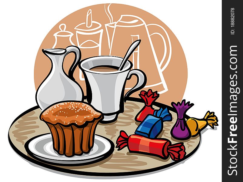 Cupcake, Candy And Coffee With Milk