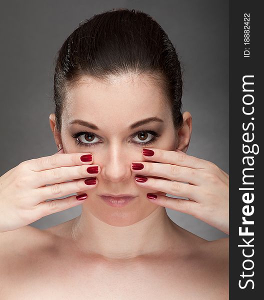 Beautiful woman with gray background