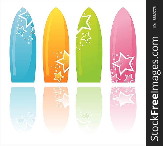 Colorful surfboards decorated with stars