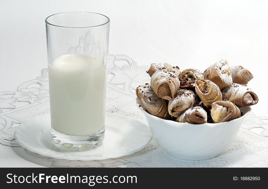 Chocolate chip cookies and glass of milk