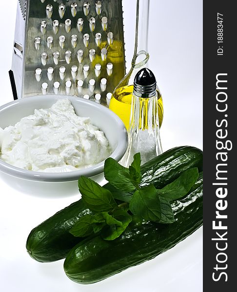 Ingredients of traditional Greek tzatziki