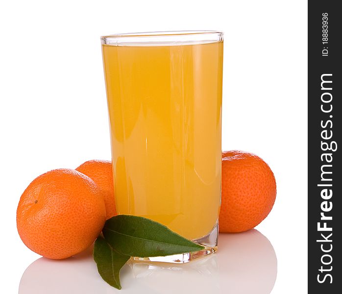 Juice and oranges isolated on white background