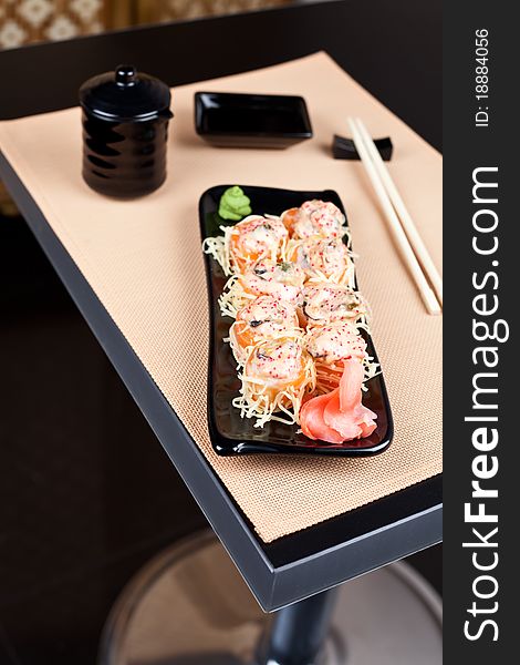 Table Place Setting With Sushi Roll