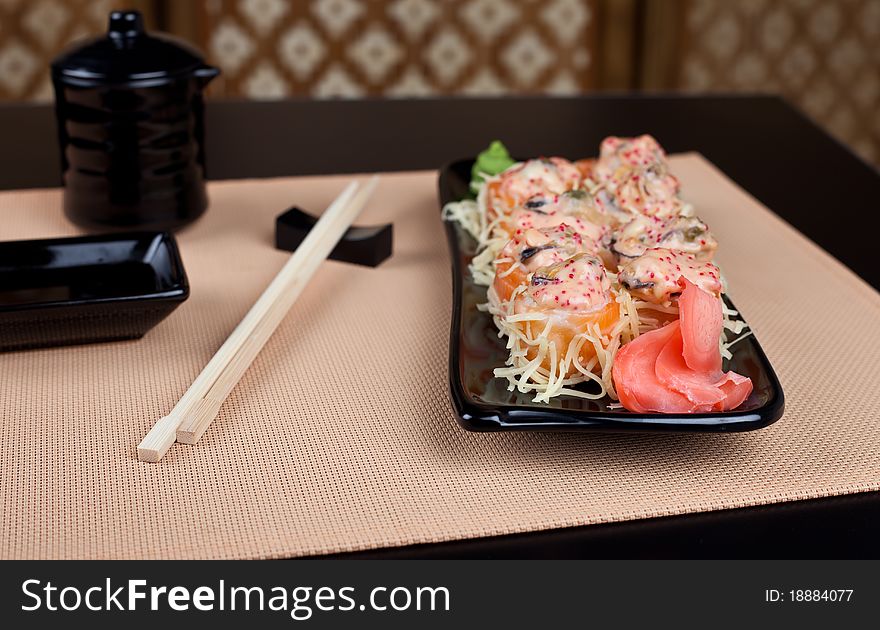 Table Place Setting With Sushi Roll