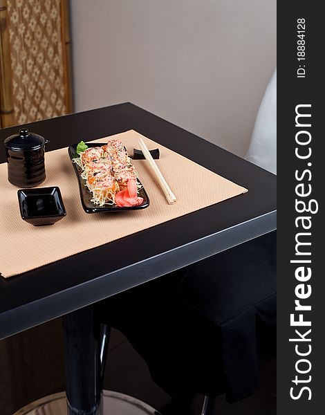 Table Place Setting With Sushi Roll