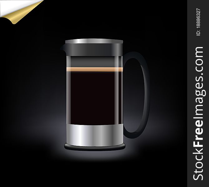 Coffee In Teapot, Isolated On Black Background, Vector Illustration