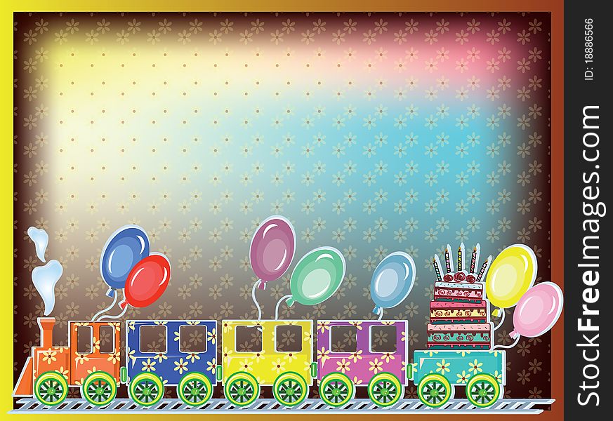 Birthday: light postcard with train. Birthday: light postcard with train