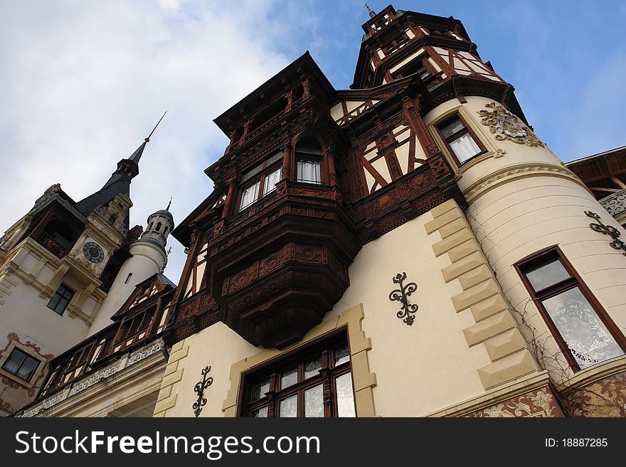 The towers in Peles palace. Sinaia town. Romania. The towers in Peles palace. Sinaia town. Romania