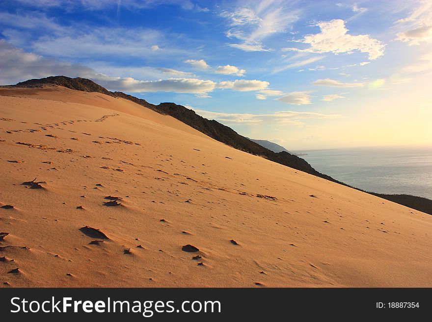 Scenic view to socotra island with blue sky and ocean