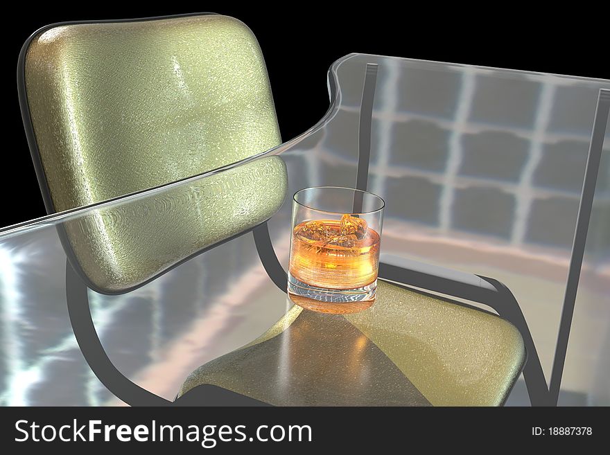 Whiskey 3d model on gloss table