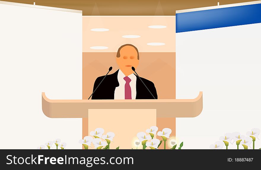 A person doing a presentation at a business conference or product marketing in front of crowd to audience. add your text on blank screen