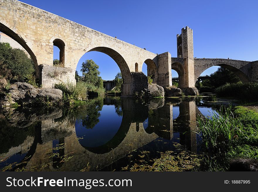 Besalu mediaval brige in catalonia, spain.