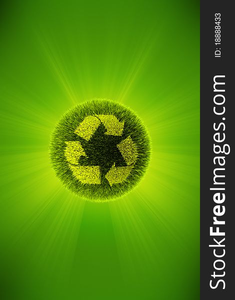 Green 3d planet concept with recycle symbol. Green 3d planet concept with recycle symbol