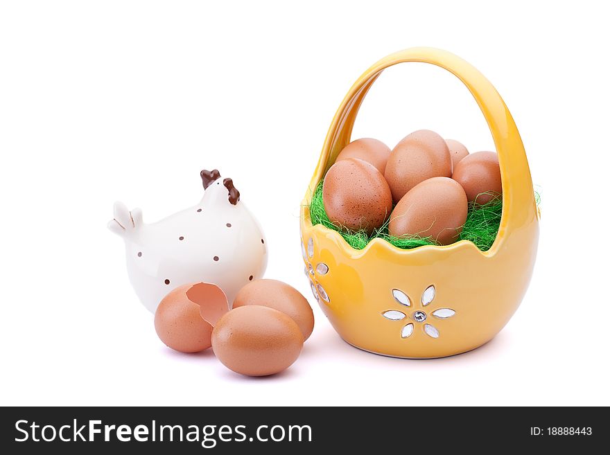 Basket full of Easter eggs with chicken