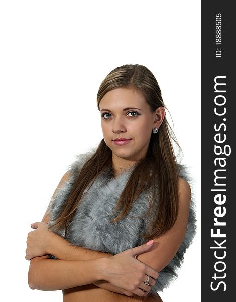 Attractive woman in a fur top