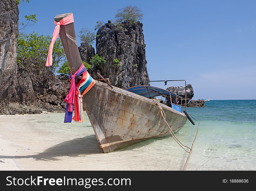 Traditional boat of Thailand, transportation at the sea of Krabi islands