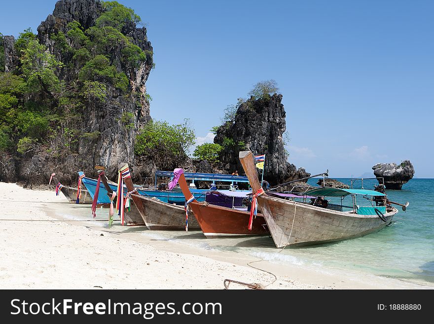 Traditional boat of Thailand, transportation at the sea of Krabi islands