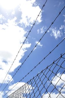 Fence With Barbed Wire Under Blue Sky Stock Image Fence With Barbed Wire Under Blue Sky Stock Image